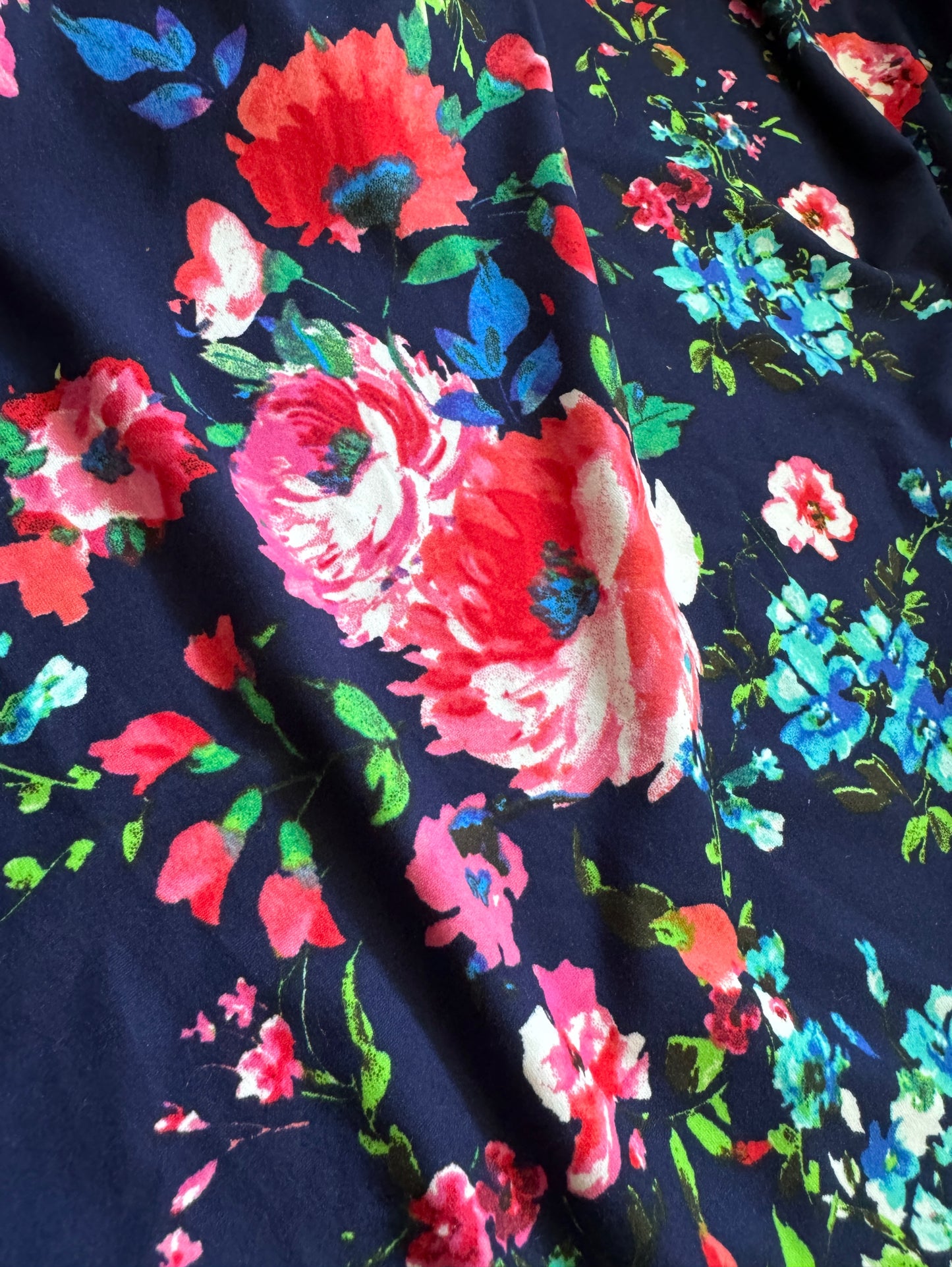 Navy Floral Double Brushed Poly