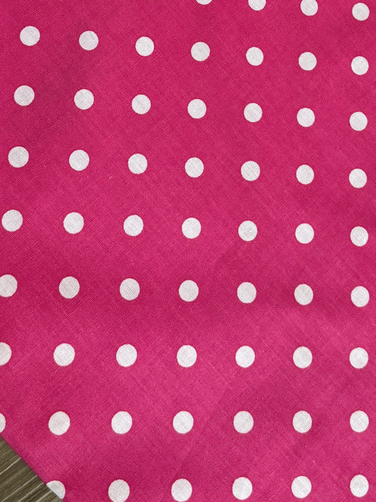 White & Pink Polka Dot Poly Cotton