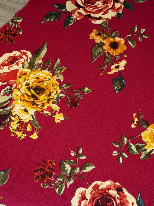 Burgundy Floral Bubble Crepe