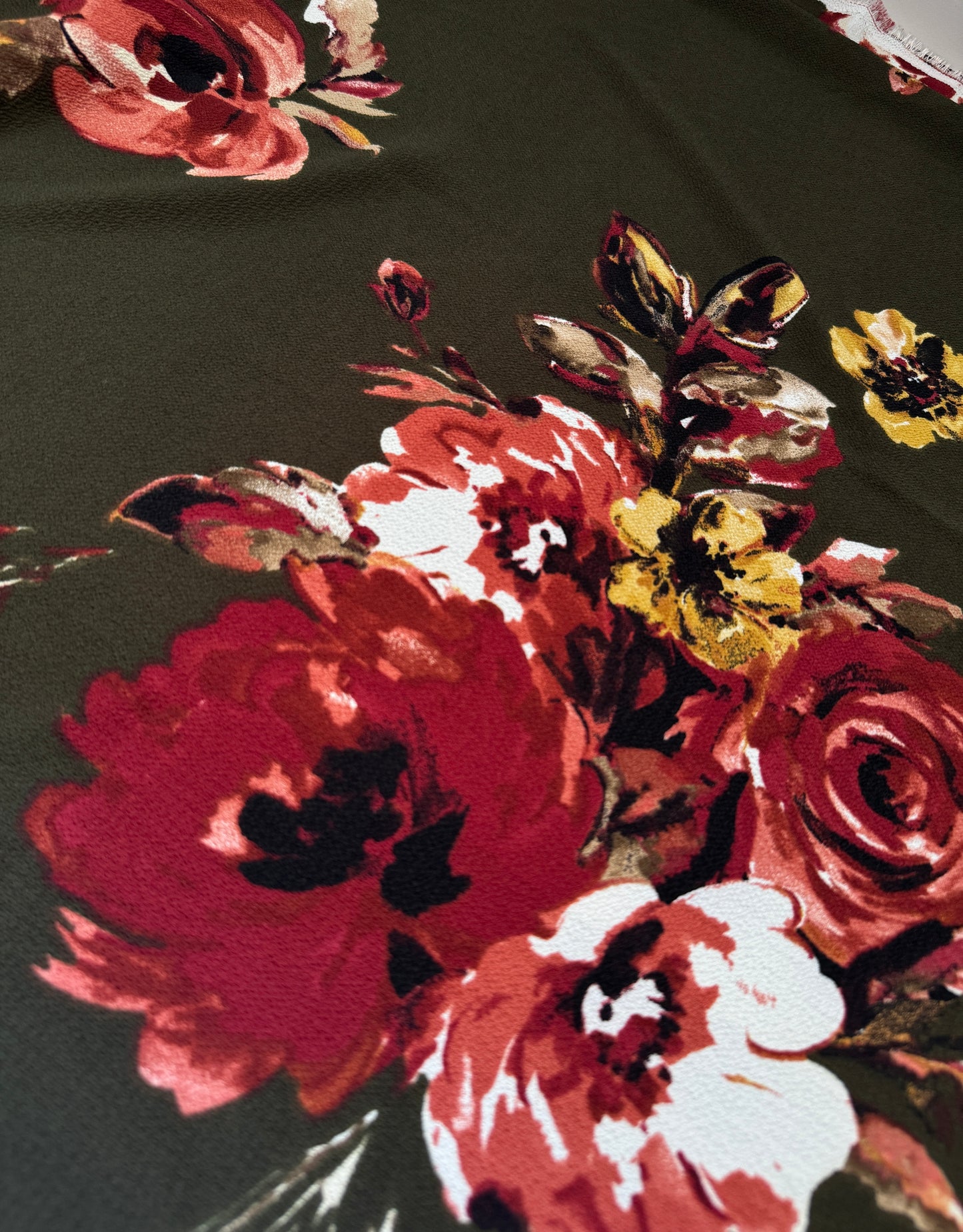 Green Big Floral Bubble Crepe