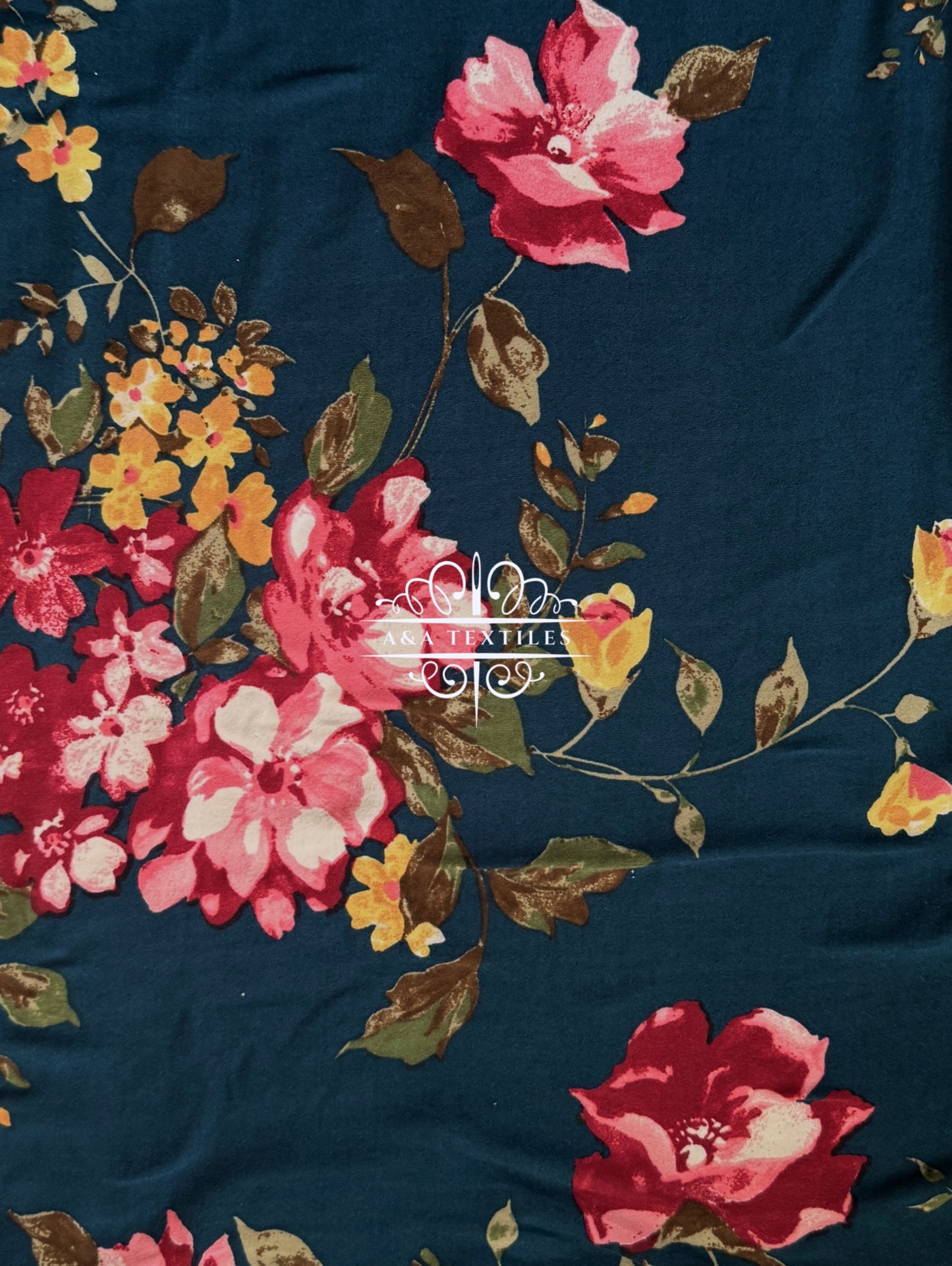 Teal Floral Double Brushed Poly