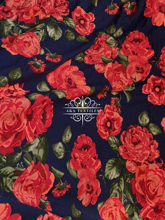 Red Orange Floral Double Brushed Poly