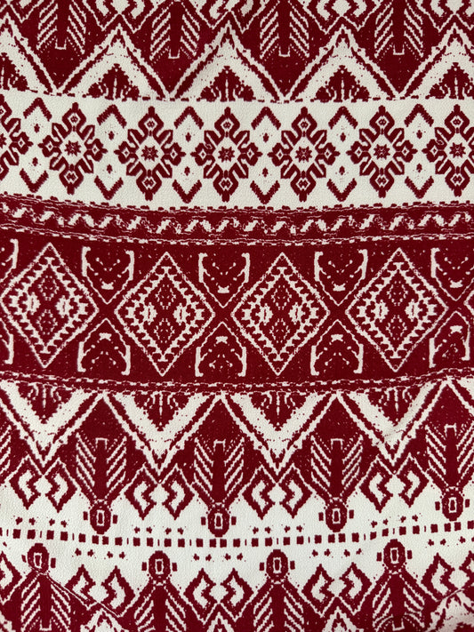Burgundy Print Bubble Crepe