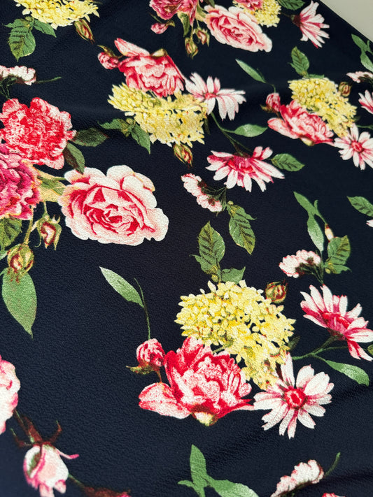 Navy Floral Bubble Crepe