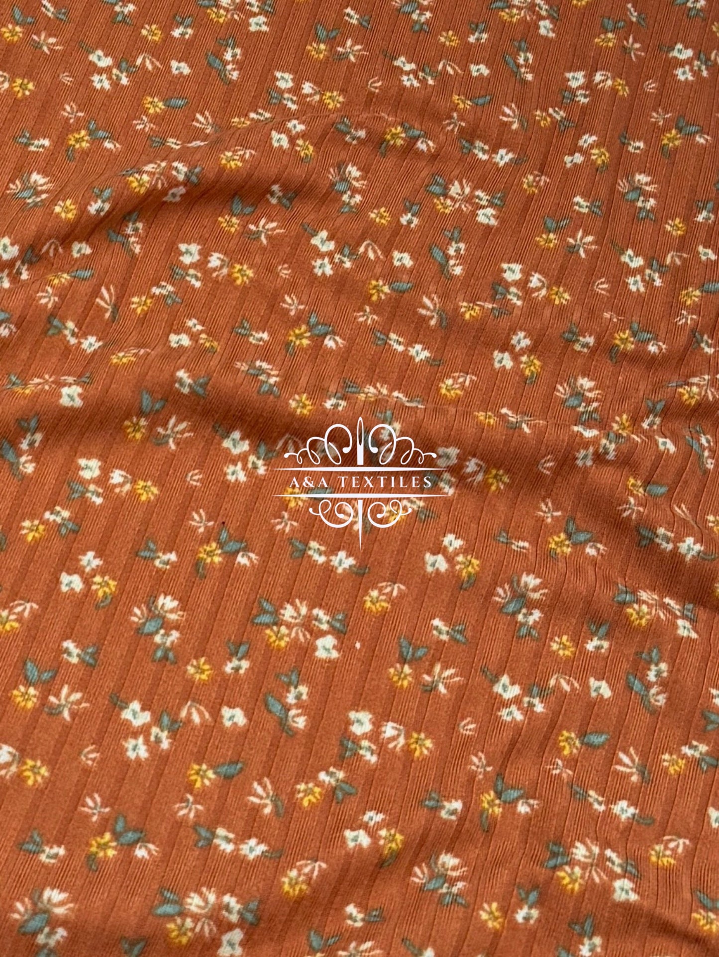 Brown Floral Rib Knit