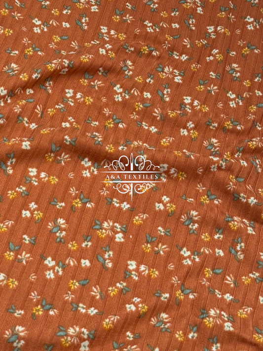 Brown Floral Rib Knit