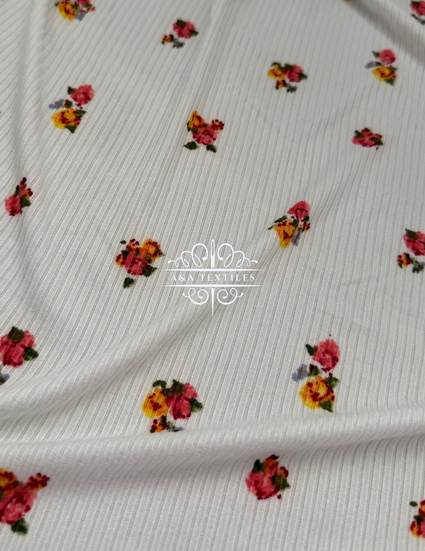White Floral Rib Knit