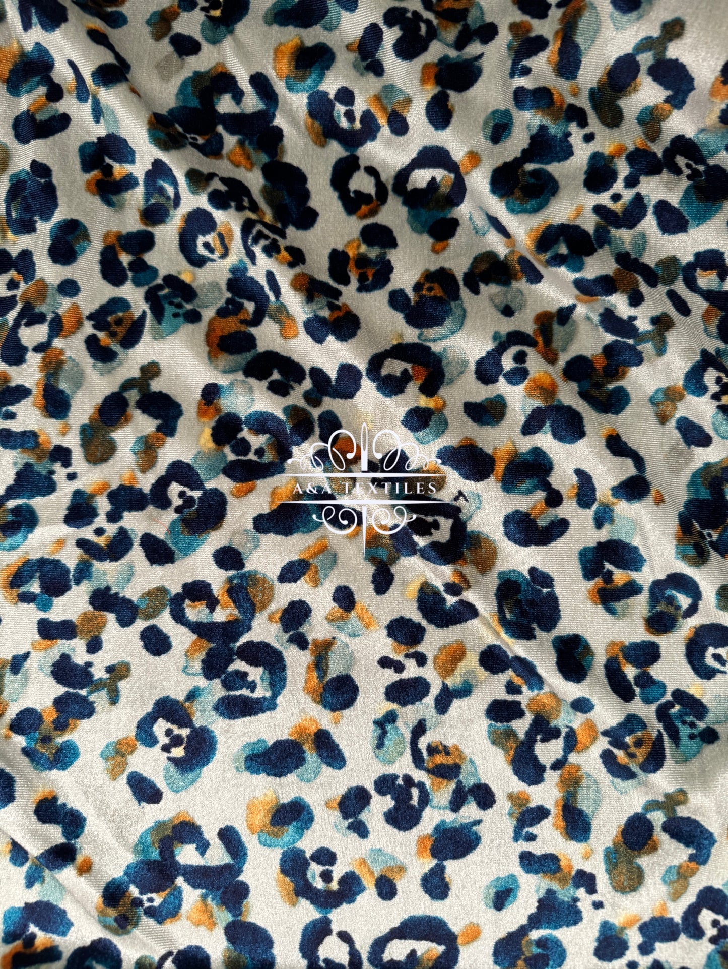 Blue Leopard Stretch Velvet