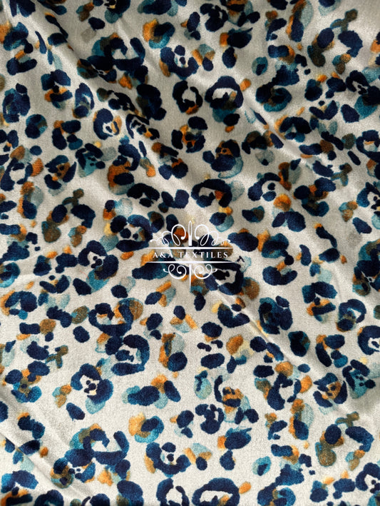 Blue Leopard Stretch Velvet