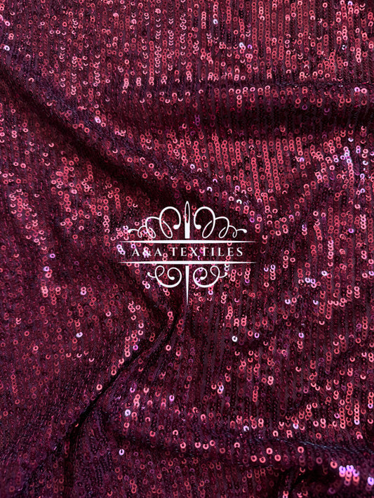 Burgundy Mesh Stretch Sequin