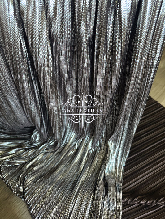 Brown Metallic Pleated Knit