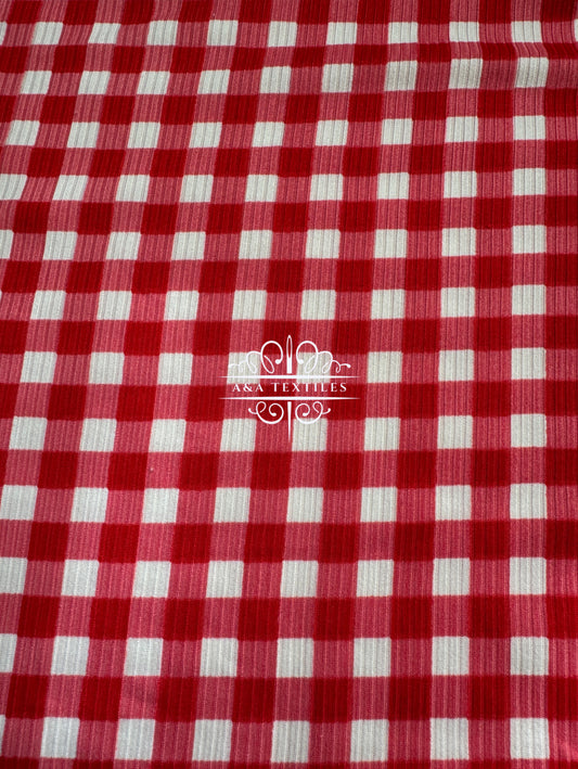 Red Gingham Rib Knit