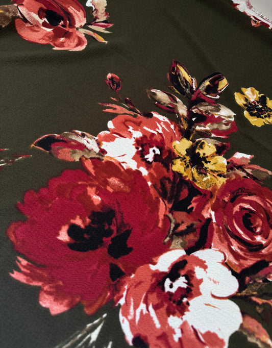 Green Big Floral Bubble Crepe