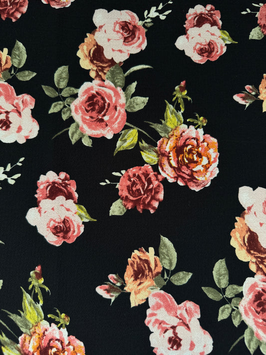 Black Floral Bubble Crepe