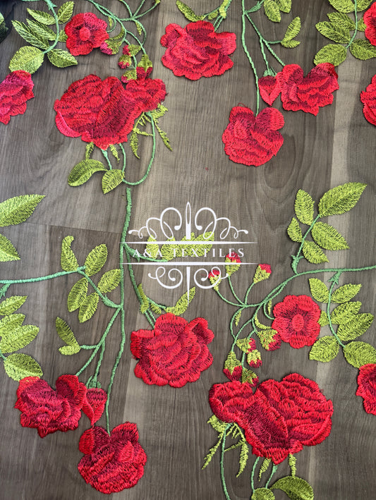 Red Embroidered Rose